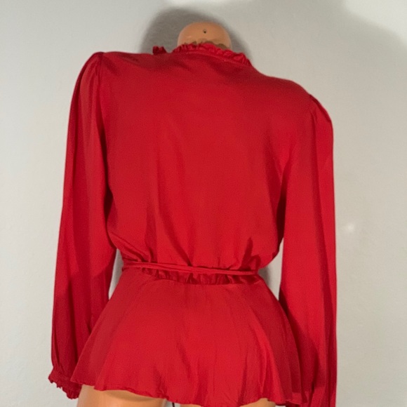 LOFT Red wrap top blouse shirt ruffle - Picture 9 of 13